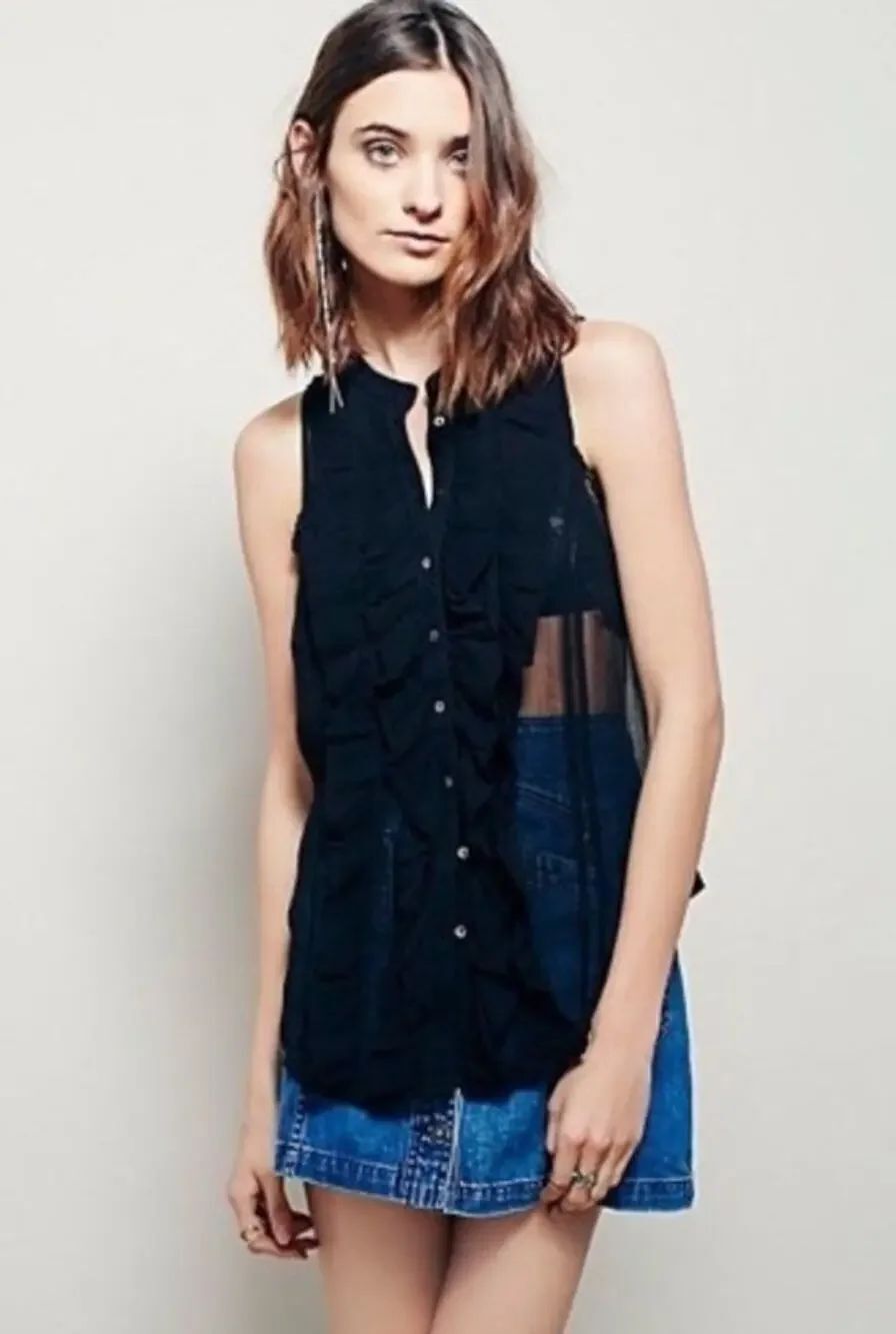 NWT Free People Higher Ground Top Black Ruffle Front Sz. S